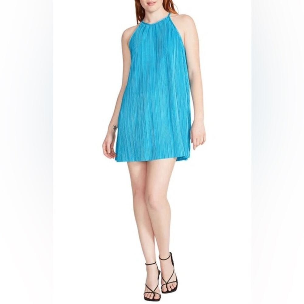 Steve Madden Ada Plissé Pleated Shift Minidress In Aruba Blue Women’s Sz S